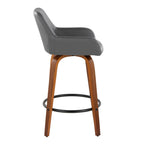 Daniella 26" Fixed-Height Counter Stool - Set of 2 - Walnut Wood, Black Metal, Grey PU