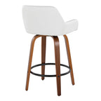 Daniella 26" Fixed-Height Counter Stool - Set of 2 - Walnut Wood, Black Metal, White PU