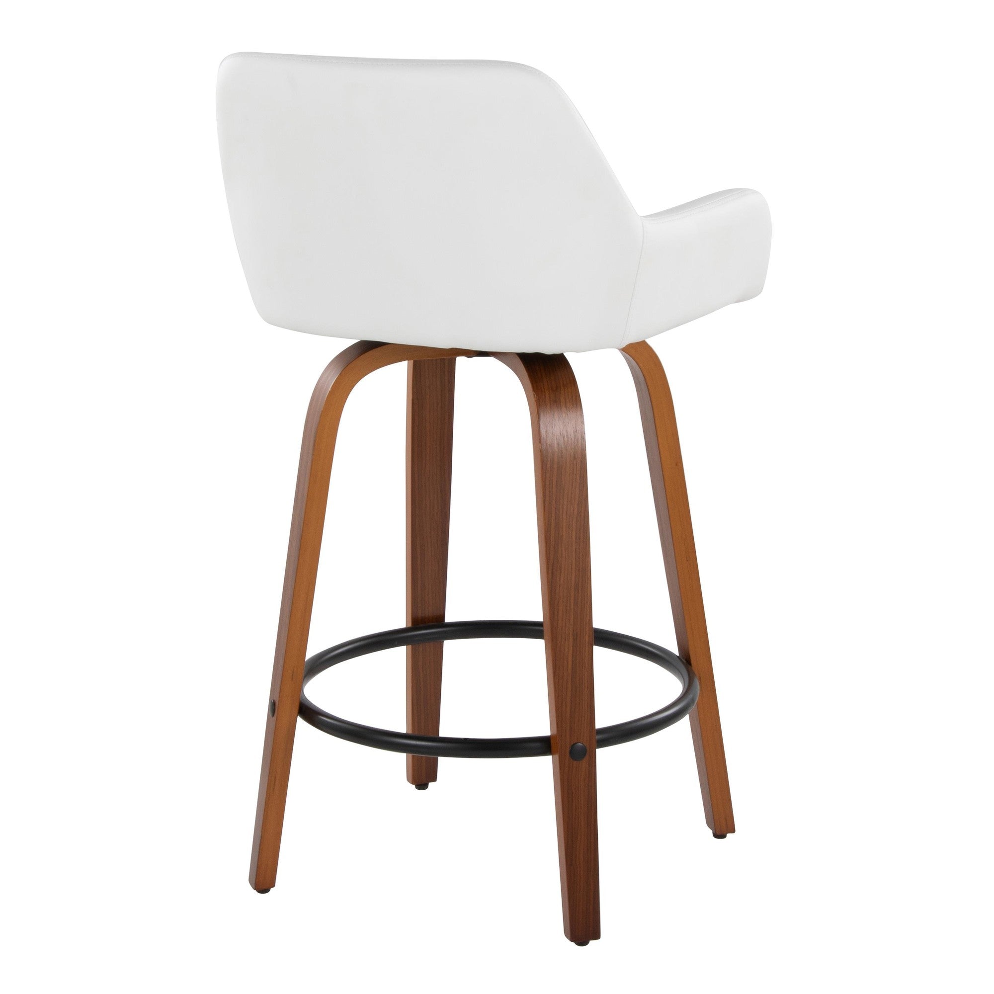 Daniella 26" Fixed-Height Counter Stool - Set of 2 - Walnut Wood, Black Metal, White PU