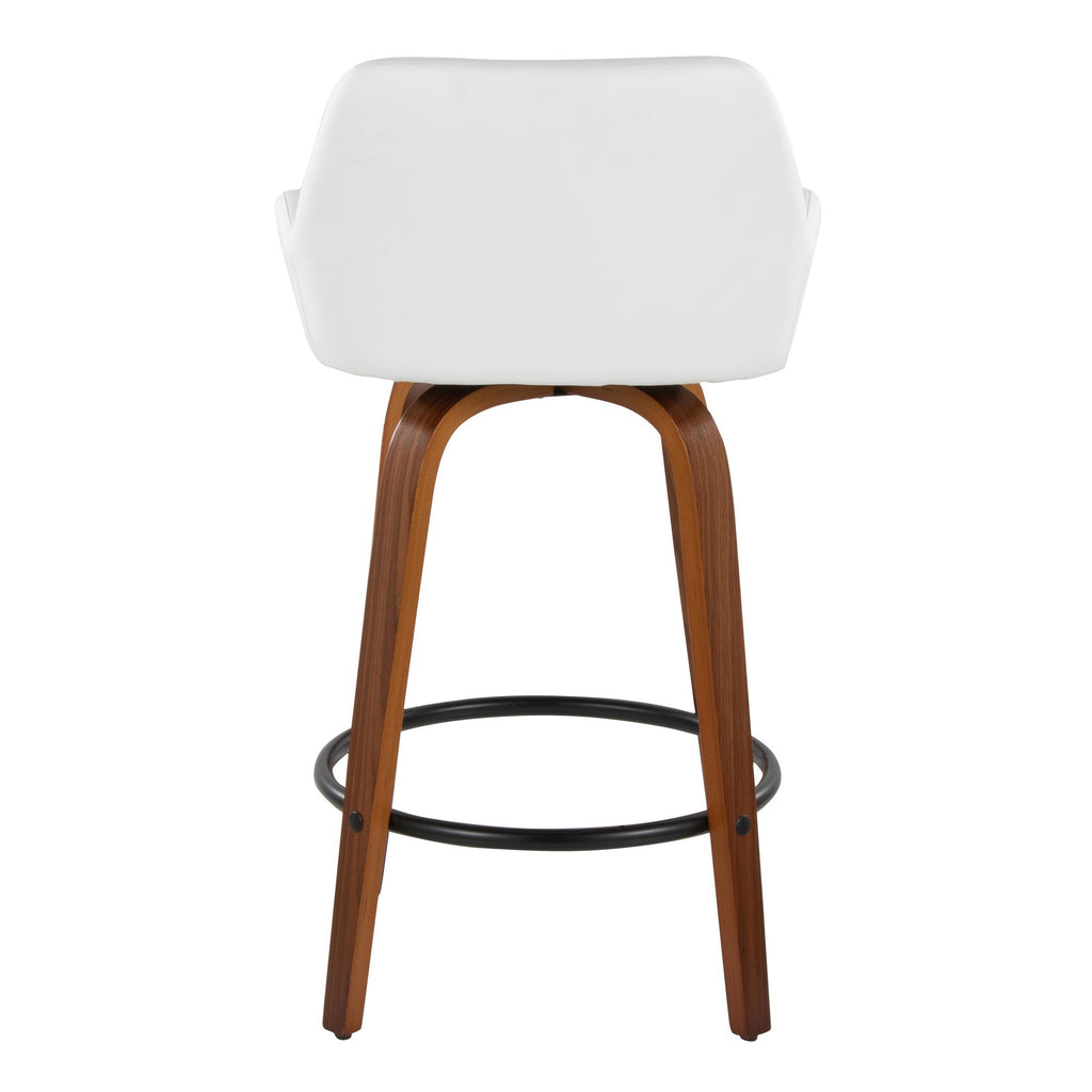 Daniella 26" Fixed-Height Counter Stool - Set of 2 - Walnut Wood, Black Metal, White PU
