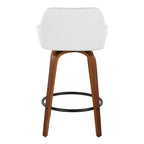 Daniella 26" Fixed-Height Counter Stool - Set of 2 - Walnut Wood, Black Metal, White PU