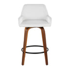 Daniella 26" Fixed-Height Counter Stool - Set of 2 - Walnut Wood, Black Metal, White PU