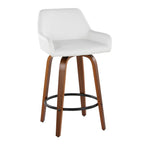 Daniella 26" Fixed-Height Counter Stool - Set of 2 - Walnut Wood, Black Metal, White PU