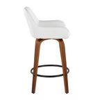 Daniella 26" Fixed-Height Counter Stool - Set of 2 - Walnut Wood, Black Metal, White PU