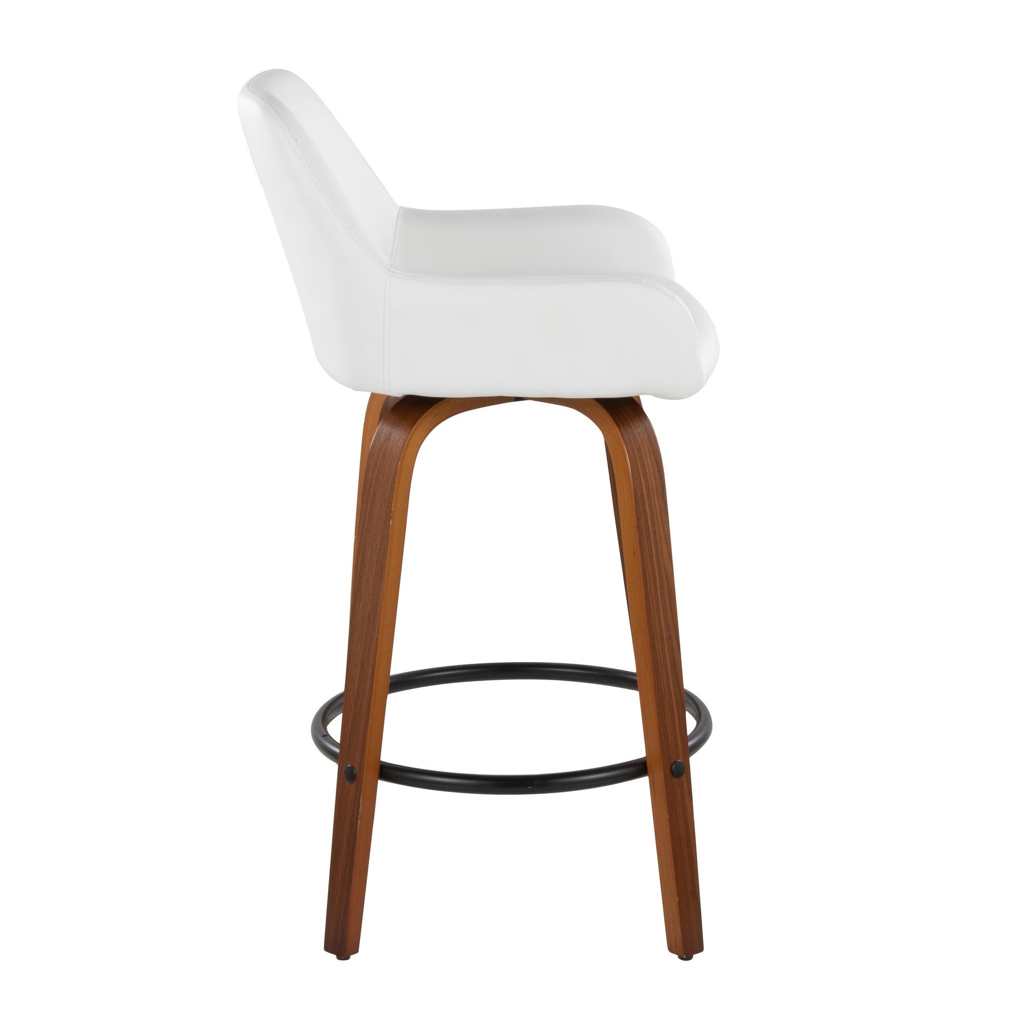 Daniella 26" Fixed-Height Counter Stool - Set of 2 - Walnut Wood, Black Metal, White PU