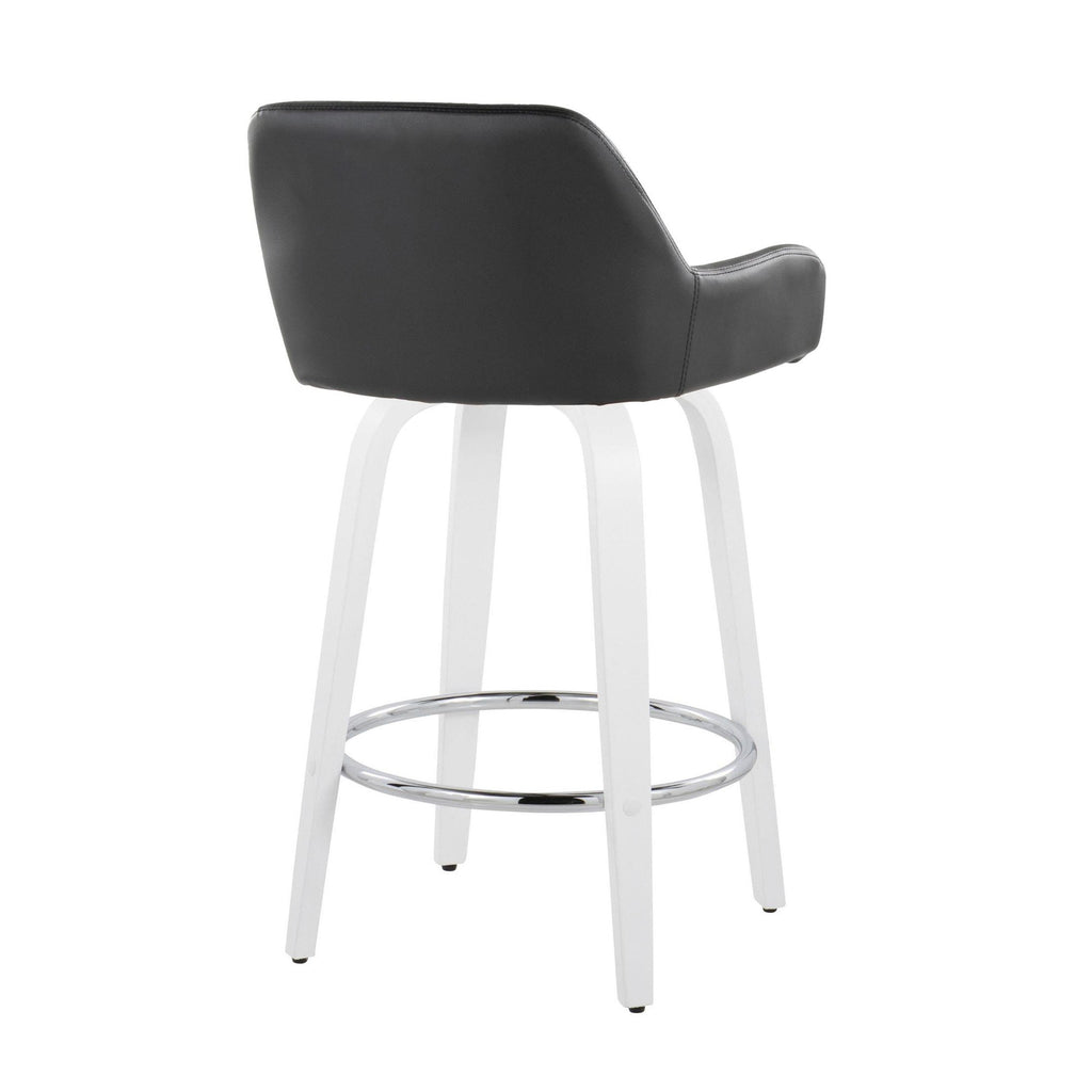 Daniella 26" Fixed-Height Counter Stool - Set of 2 - White Wood, Black PU, Chrome Metal