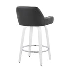 Daniella 26" Fixed-Height Counter Stool - Set of 2 - White Wood, Black PU, Chrome Metal