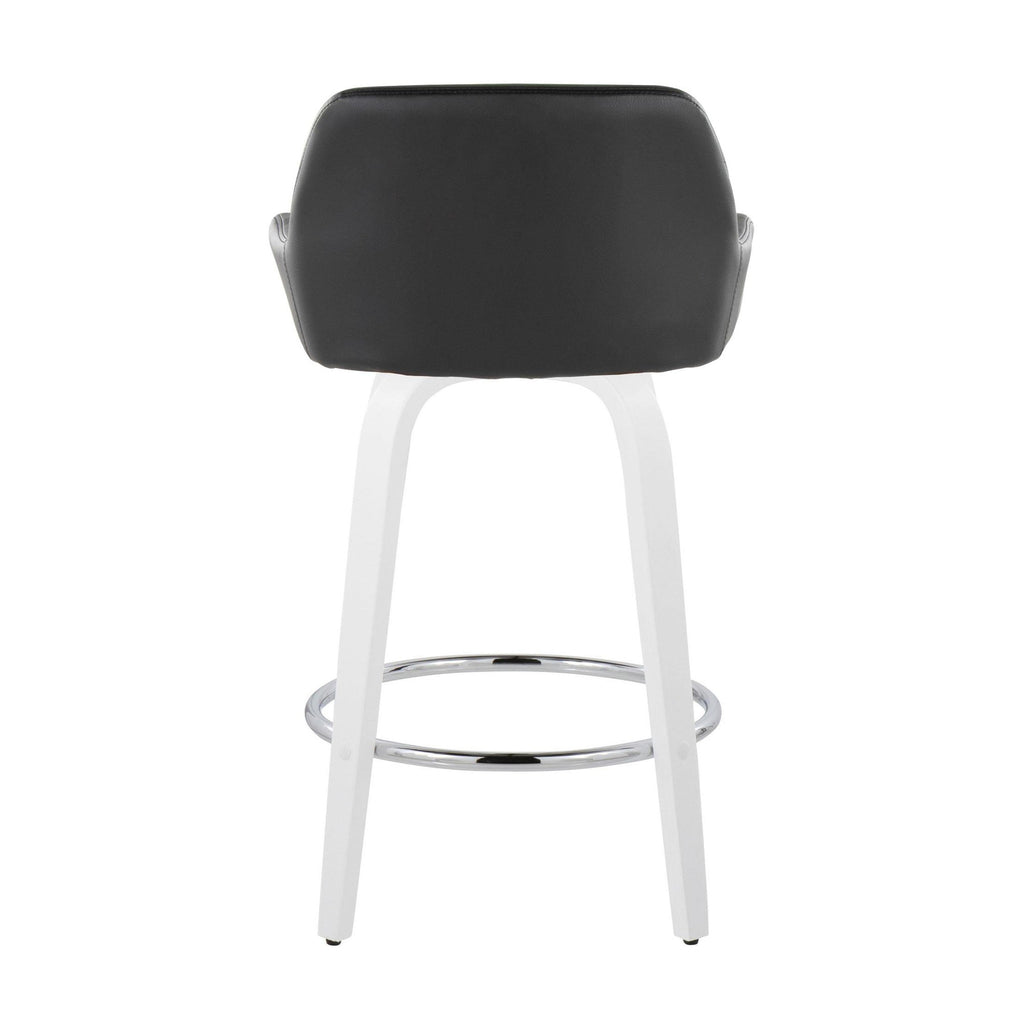 Daniella 26" Fixed-Height Counter Stool - Set of 2 - White Wood, Black PU, Chrome Metal