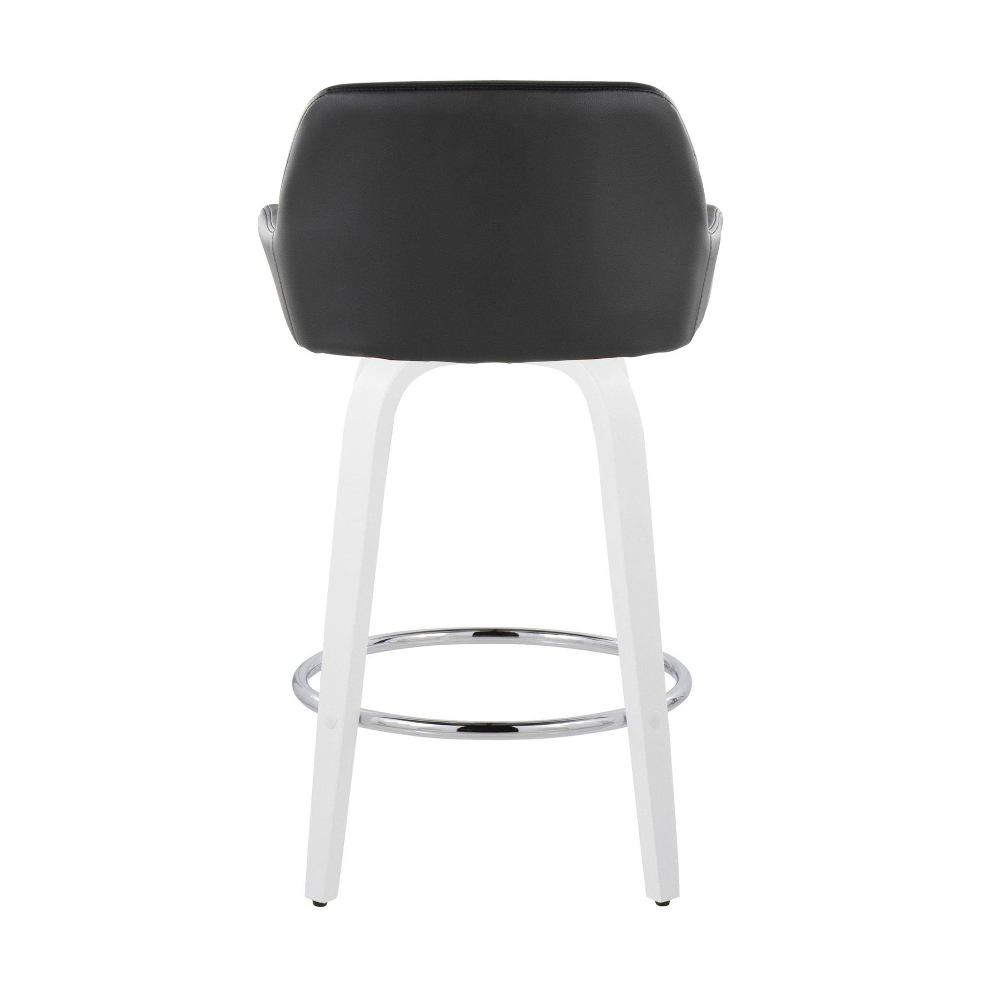Daniella 26" Fixed-Height Counter Stool - Set of 2 - White Wood, Black PU, Chrome Metal
