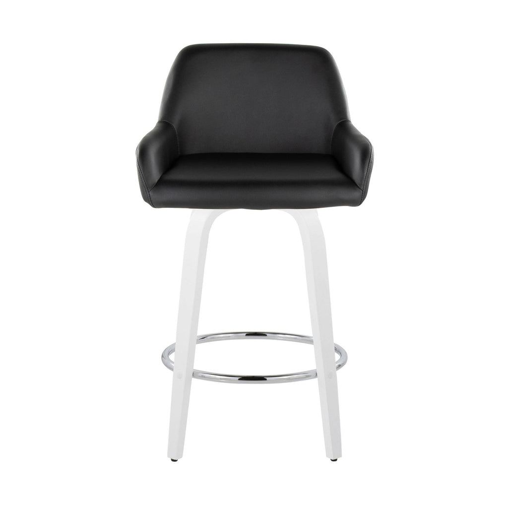 Daniella 26" Fixed-Height Counter Stool - Set of 2 - White Wood, Black PU, Chrome Metal