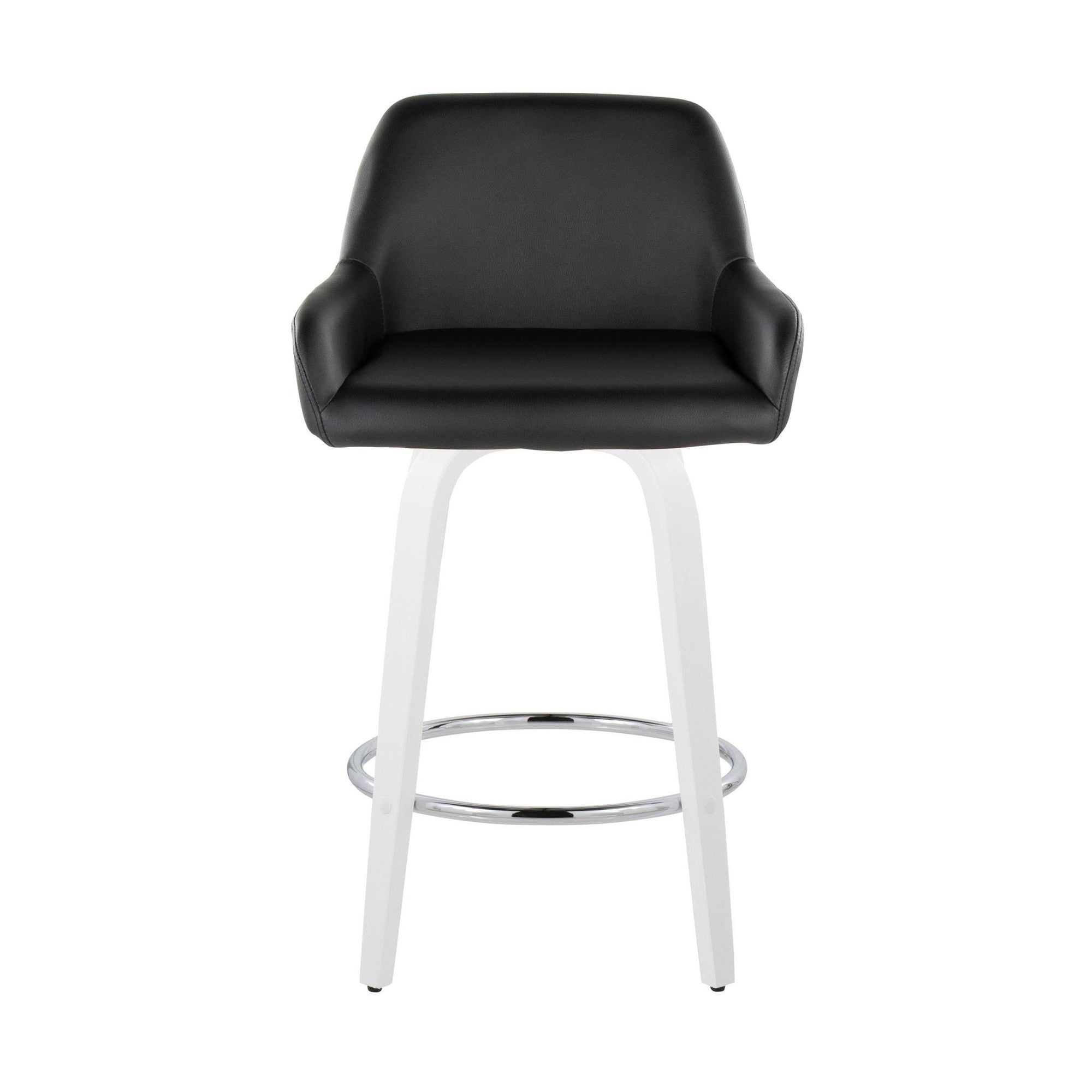Daniella 26" Fixed-Height Counter Stool - Set of 2 - White Wood, Black PU, Chrome Metal