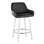 Daniella 26" Fixed-Height Counter Stool - Set of 2 - White Wood, Black PU, Chrome Metal