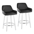 Daniella 26" Fixed-Height Counter Stool - Set of 2 - White Wood, Black PU, Chrome Metal