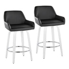 Daniella 26" Fixed-Height Counter Stool - Set of 2 - White Wood, Black PU, Chrome Metal