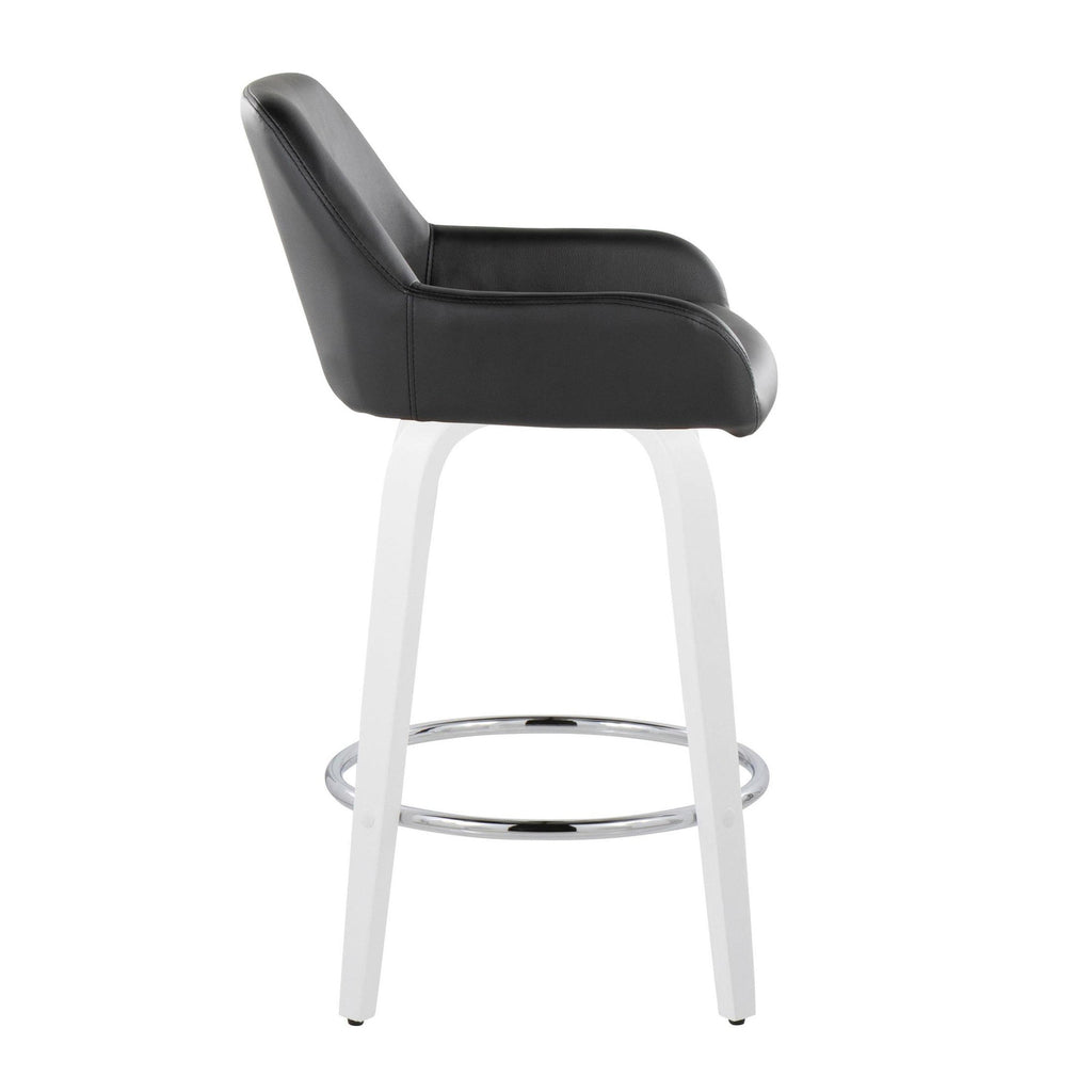 Daniella 26" Fixed-Height Counter Stool - Set of 2 - White Wood, Black PU, Chrome Metal