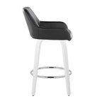 Daniella 26" Fixed-Height Counter Stool - Set of 2 - White Wood, Black PU, Chrome Metal