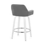 Daniella 26" Fixed-Height Counter Stool - Set of 2 - White Wood, Grey PU, Chrome Metal