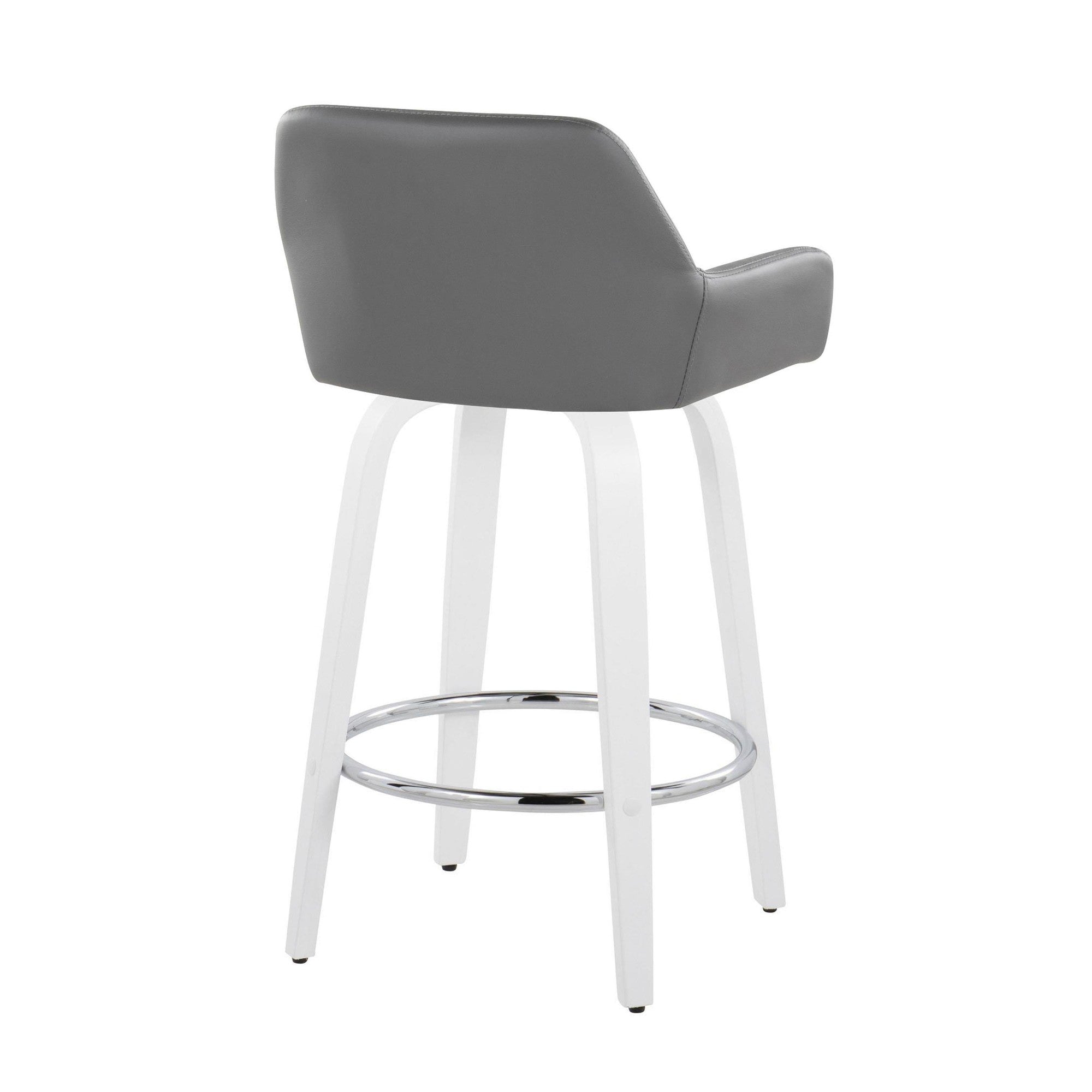 Daniella 26" Fixed-Height Counter Stool - Set of 2 - White Wood, Grey PU, Chrome Metal