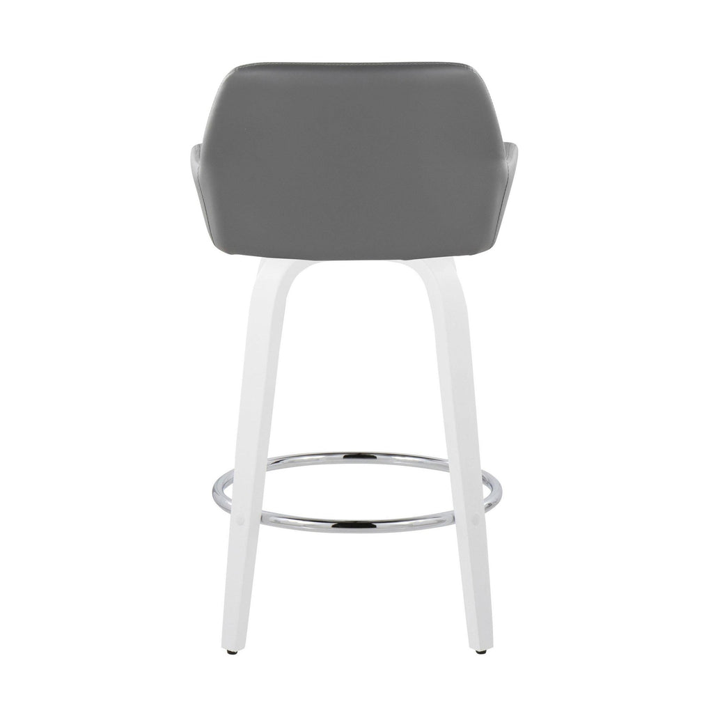 Daniella 26" Fixed-Height Counter Stool - Set of 2 - White Wood, Grey PU, Chrome Metal
