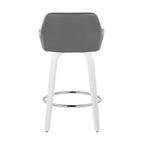 Daniella 26" Fixed-Height Counter Stool - Set of 2 - White Wood, Grey PU, Chrome Metal