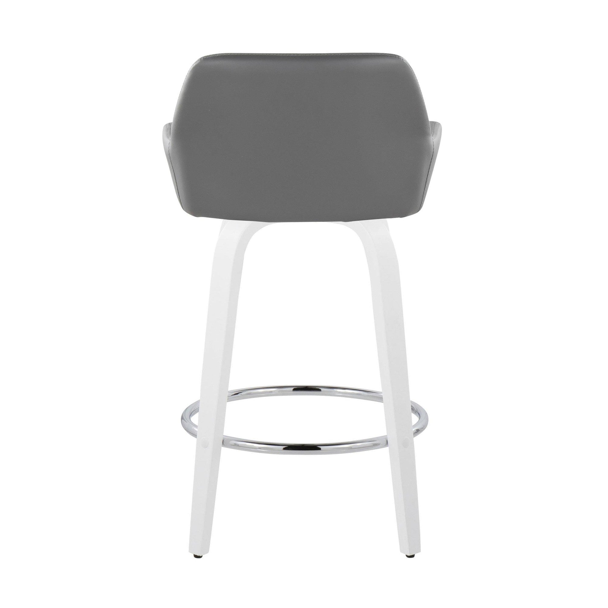 Daniella 26" Fixed-Height Counter Stool - Set of 2 - White Wood, Grey PU, Chrome Metal