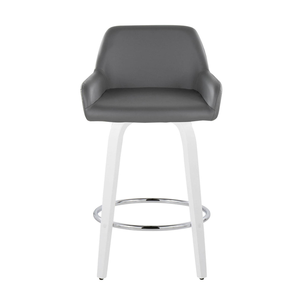 Daniella 26" Fixed-Height Counter Stool - Set of 2 - White Wood, Grey PU, Chrome Metal