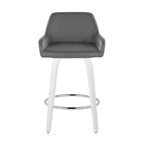 Daniella 26" Fixed-Height Counter Stool - Set of 2 - White Wood, Grey PU, Chrome Metal