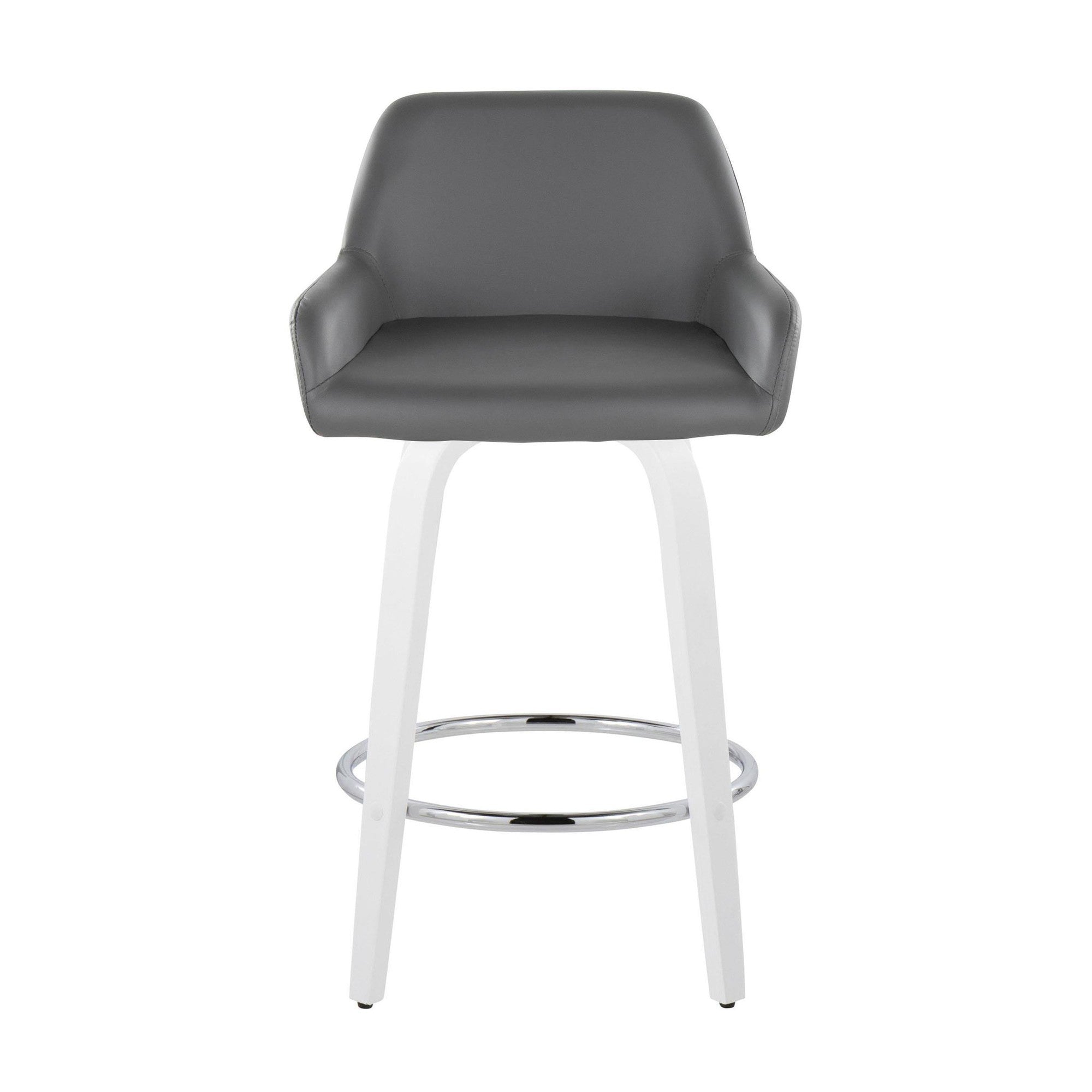 Daniella 26" Fixed-Height Counter Stool - Set of 2 - White Wood, Grey PU, Chrome Metal