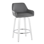 Daniella 26" Fixed-Height Counter Stool - Set of 2 - White Wood, Grey PU, Chrome Metal