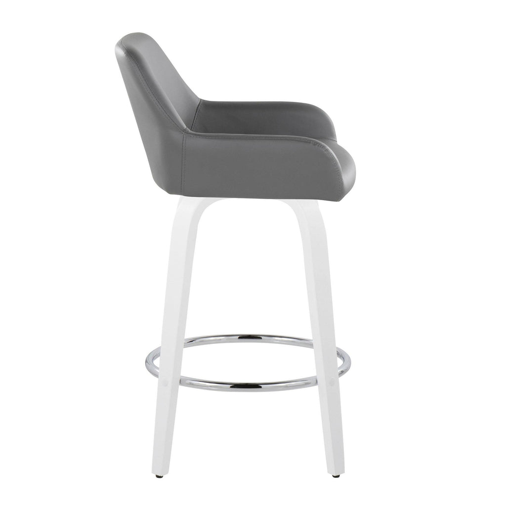 Daniella 26" Fixed-Height Counter Stool - Set of 2 - White Wood, Grey PU, Chrome Metal