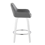 Daniella 26" Fixed-Height Counter Stool - Set of 2 - White Wood, Grey PU, Chrome Metal