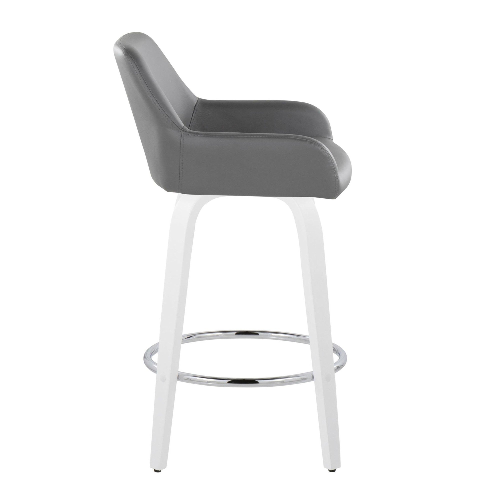 Daniella 26" Fixed-Height Counter Stool - Set of 2 - White Wood, Grey PU, Chrome Metal