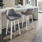 Daniella 26" Fixed-Height Counter Stool - Set of 2 - White Wood, Grey PU, Chrome Metal