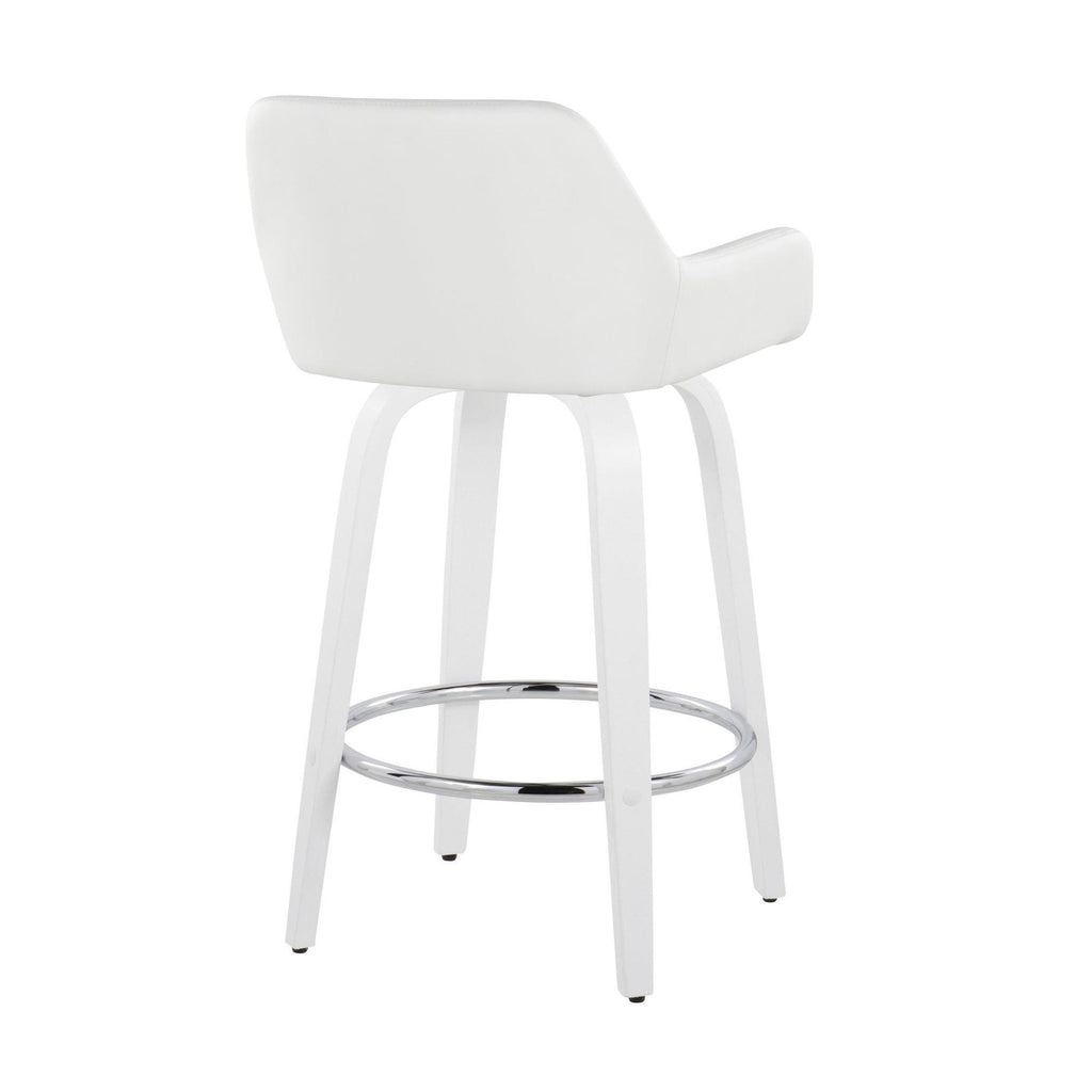Daniella 26" Fixed-Height Counter Stool - Set of 2 - White Wood, White PU, Chrome Metal