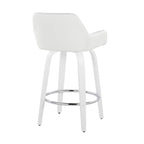 Daniella 26" Fixed-Height Counter Stool - Set of 2 - White Wood, White PU, Chrome Metal