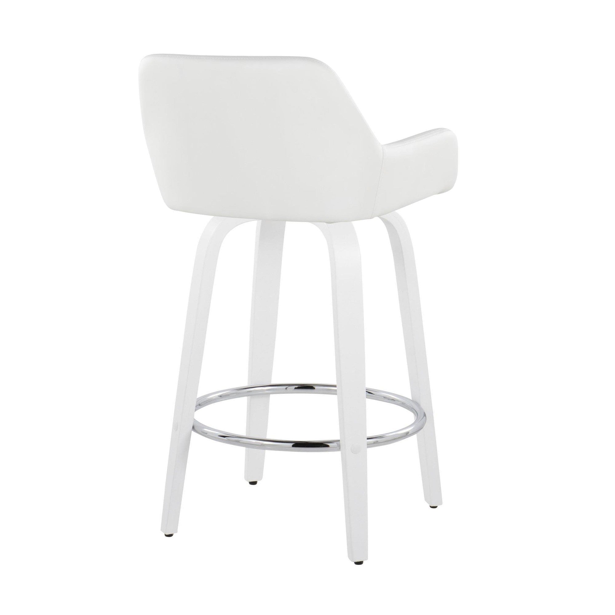 Daniella 26" Fixed-Height Counter Stool - Set of 2 - White Wood, White PU, Chrome Metal