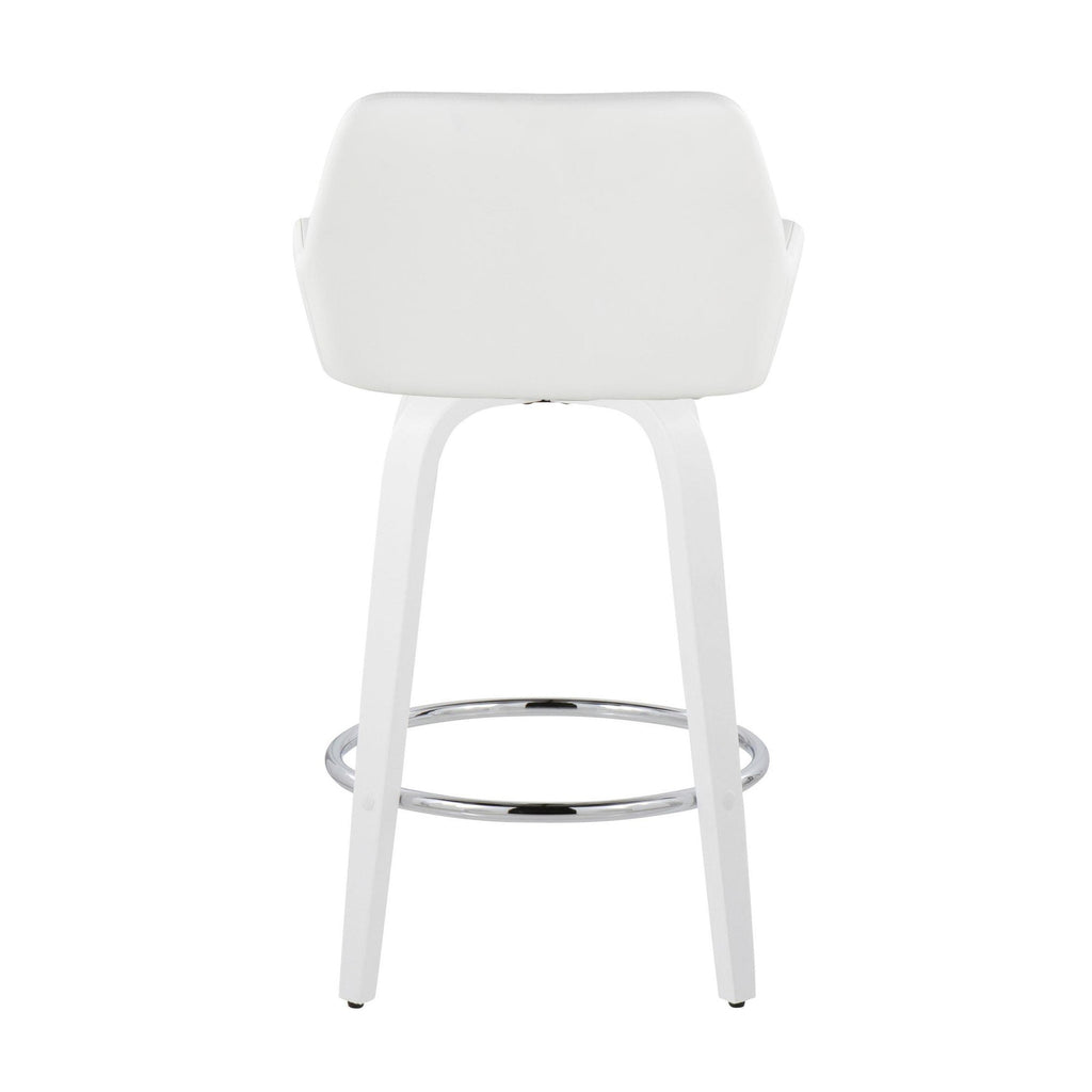 Daniella 26" Fixed-Height Counter Stool - Set of 2 - White Wood, White PU, Chrome Metal
