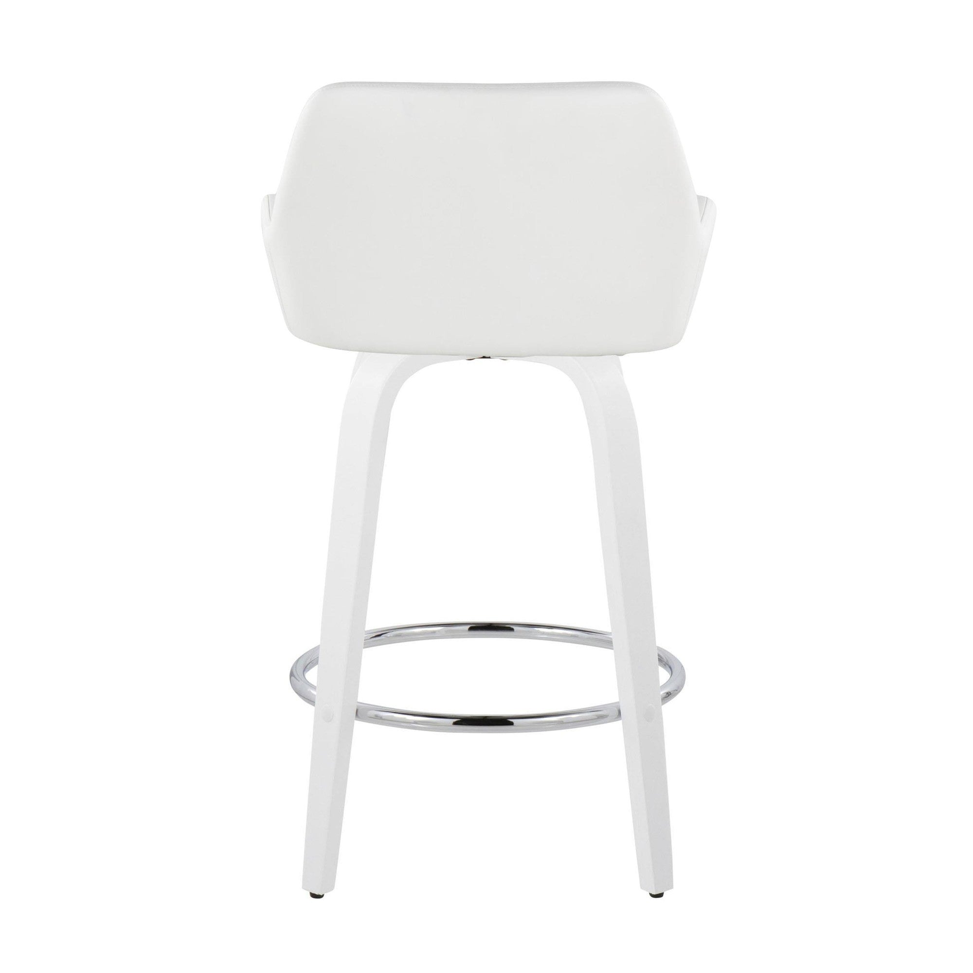 Daniella 26" Fixed-Height Counter Stool - Set of 2 - White Wood, White PU, Chrome Metal