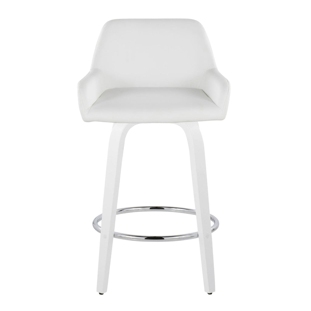 Daniella 26" Fixed-Height Counter Stool - Set of 2 - White Wood, White PU, Chrome Metal