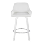 Daniella 26" Fixed-Height Counter Stool - Set of 2 - White Wood, White PU, Chrome Metal