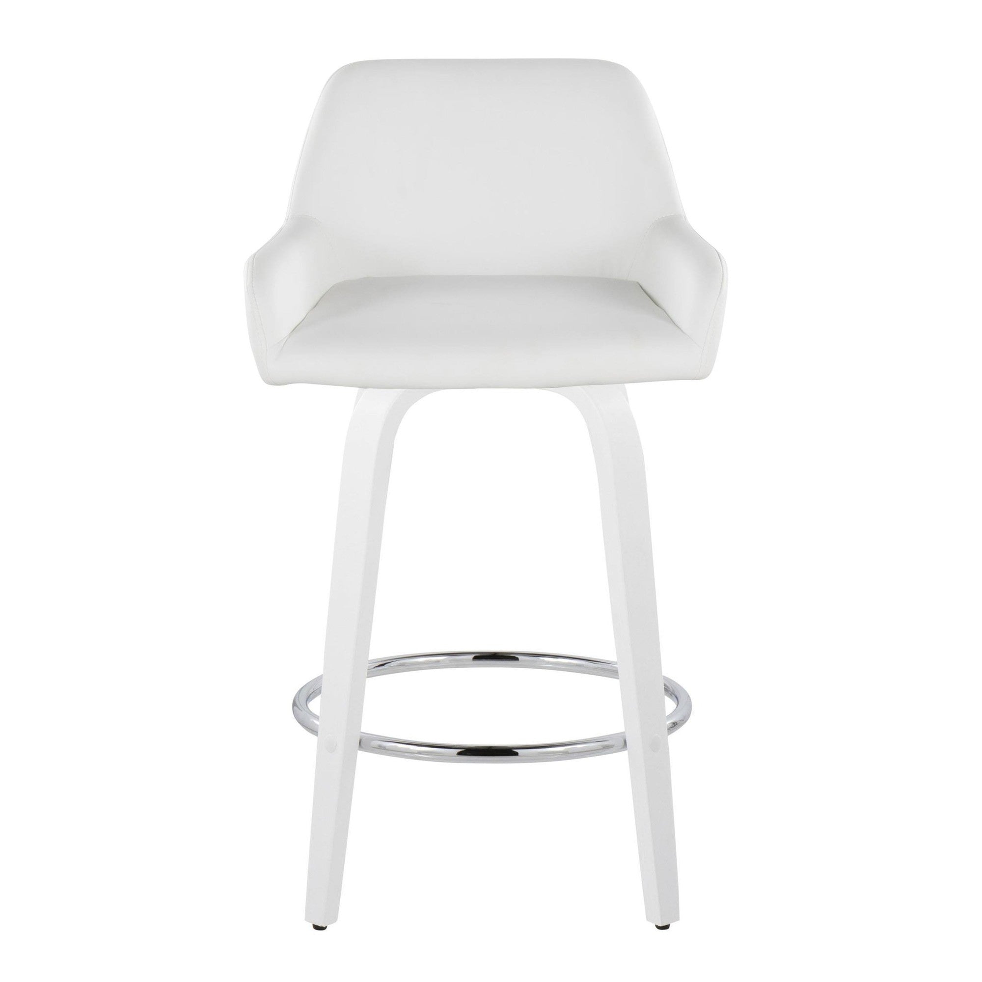 Daniella 26" Fixed-Height Counter Stool - Set of 2 - White Wood, White PU, Chrome Metal