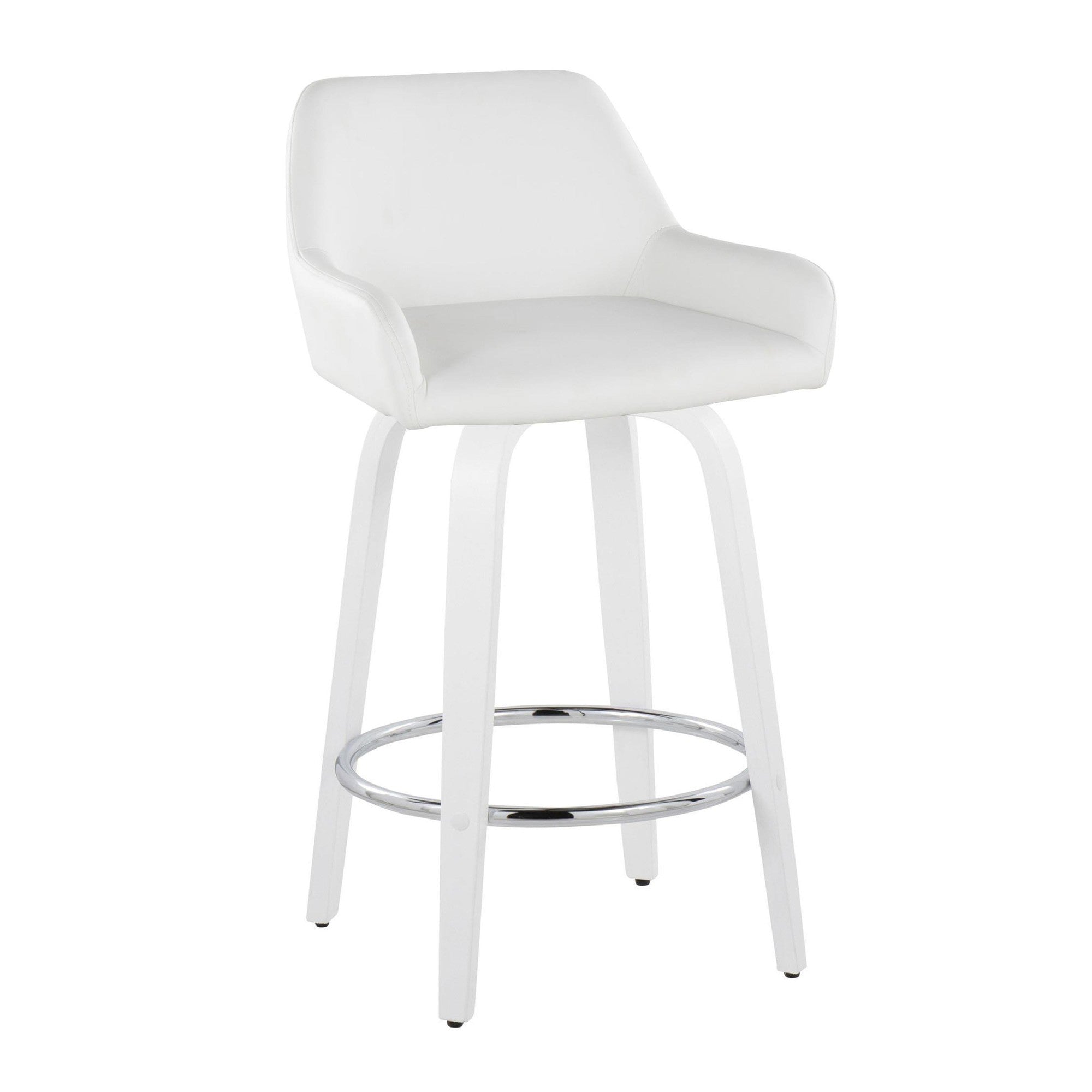 Daniella 26" Fixed-Height Counter Stool - Set of 2 - White Wood, White PU, Chrome Metal