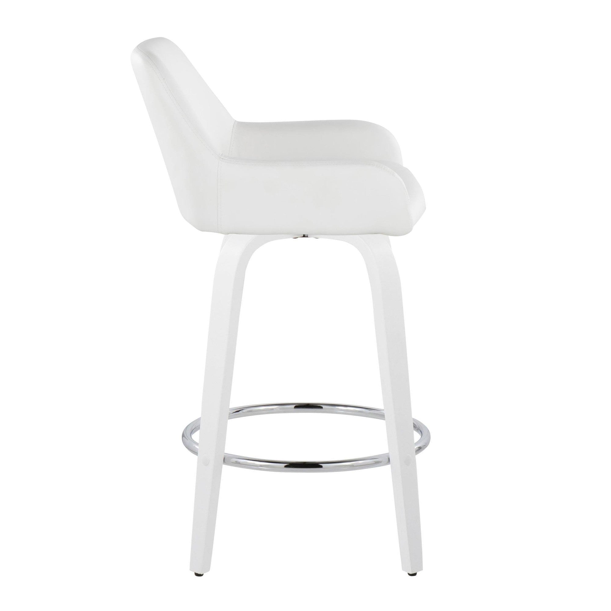 Daniella 26" Fixed-Height Counter Stool - Set of 2 - White Wood, White PU, Chrome Metal