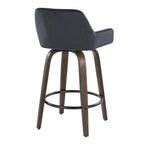 Daniella 26" Fixed-Height Counter Stool - Set of 2 - Walnut Glazed Wood, Black Metal, Black Velvet