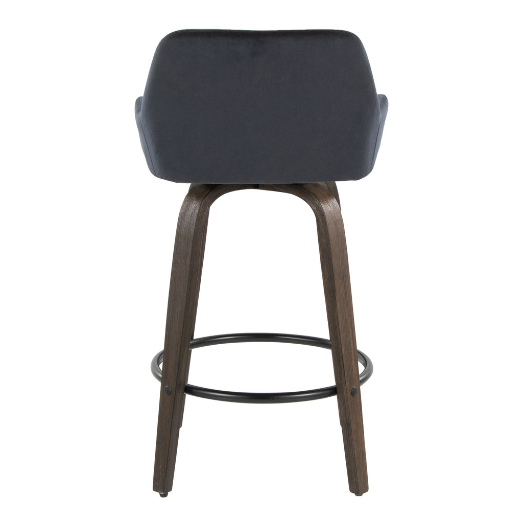 Daniella 26" Fixed-Height Counter Stool - Set of 2 - Walnut Glazed Wood, Black Metal, Black Velvet