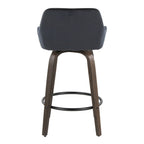 Daniella 26" Fixed-Height Counter Stool - Set of 2 - Walnut Glazed Wood, Black Metal, Black Velvet