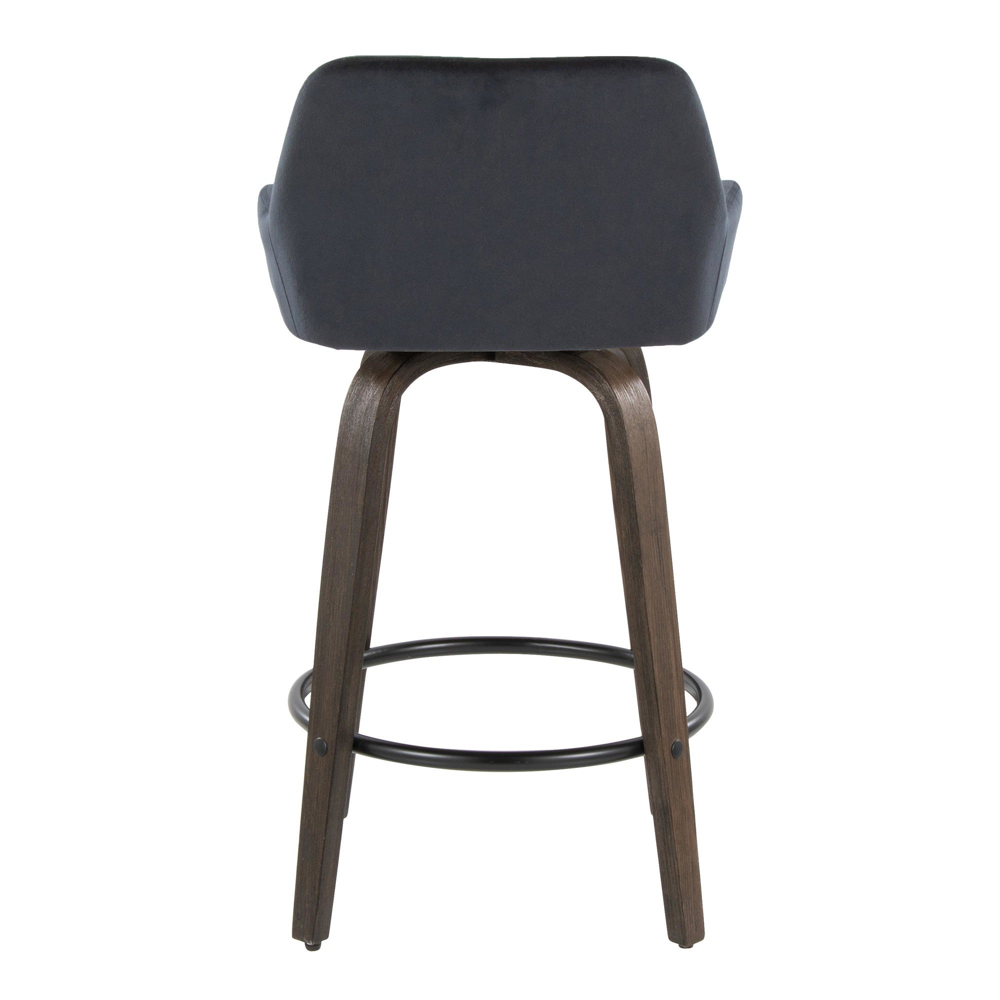 Daniella 26" Fixed-Height Counter Stool - Set of 2 - Walnut Glazed Wood, Black Metal, Black Velvet