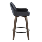 Daniella 26" Fixed-Height Counter Stool - Set of 2 - Walnut Glazed Wood, Black Metal, Black Velvet