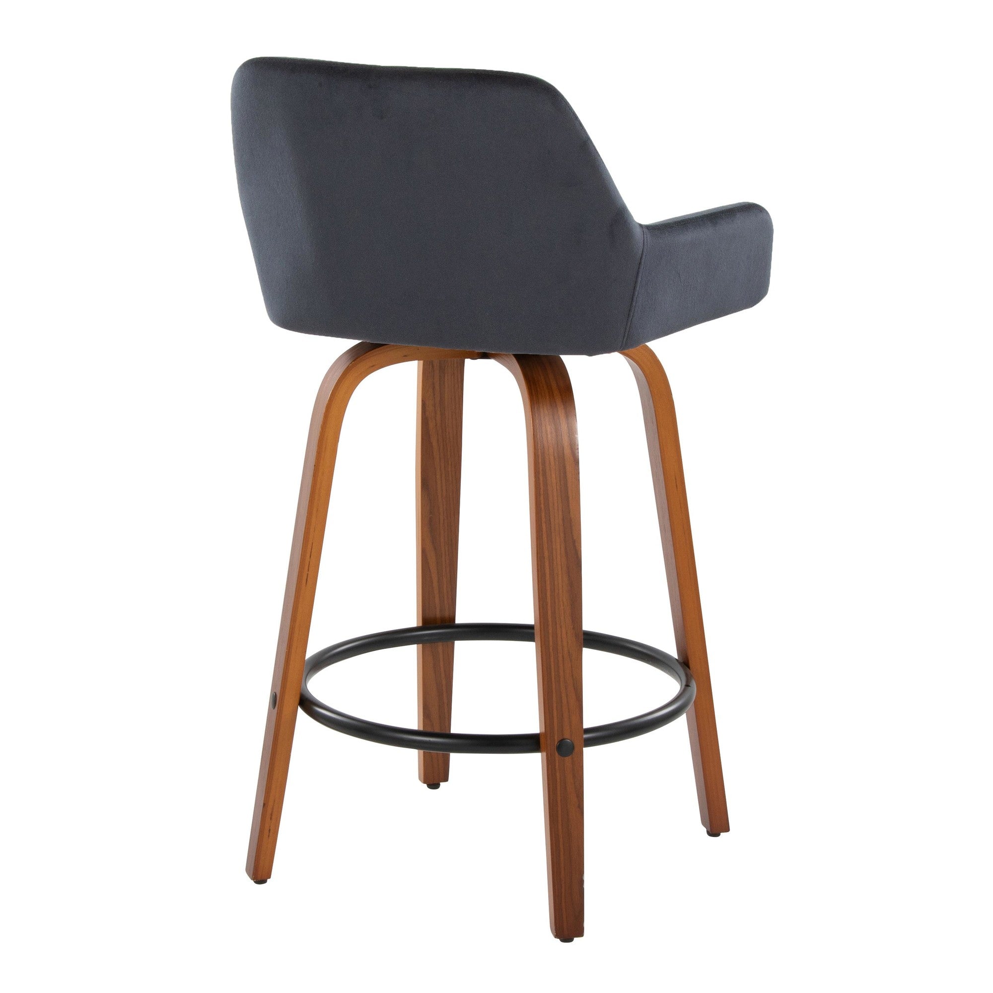 Daniella 26" Fixed-Height Counter Stool - Set of 2 - Walnut Wood, Black Metal, Black Velvet