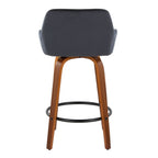 Daniella 26" Fixed-Height Counter Stool - Set of 2 - Walnut Wood, Black Metal, Black Velvet
